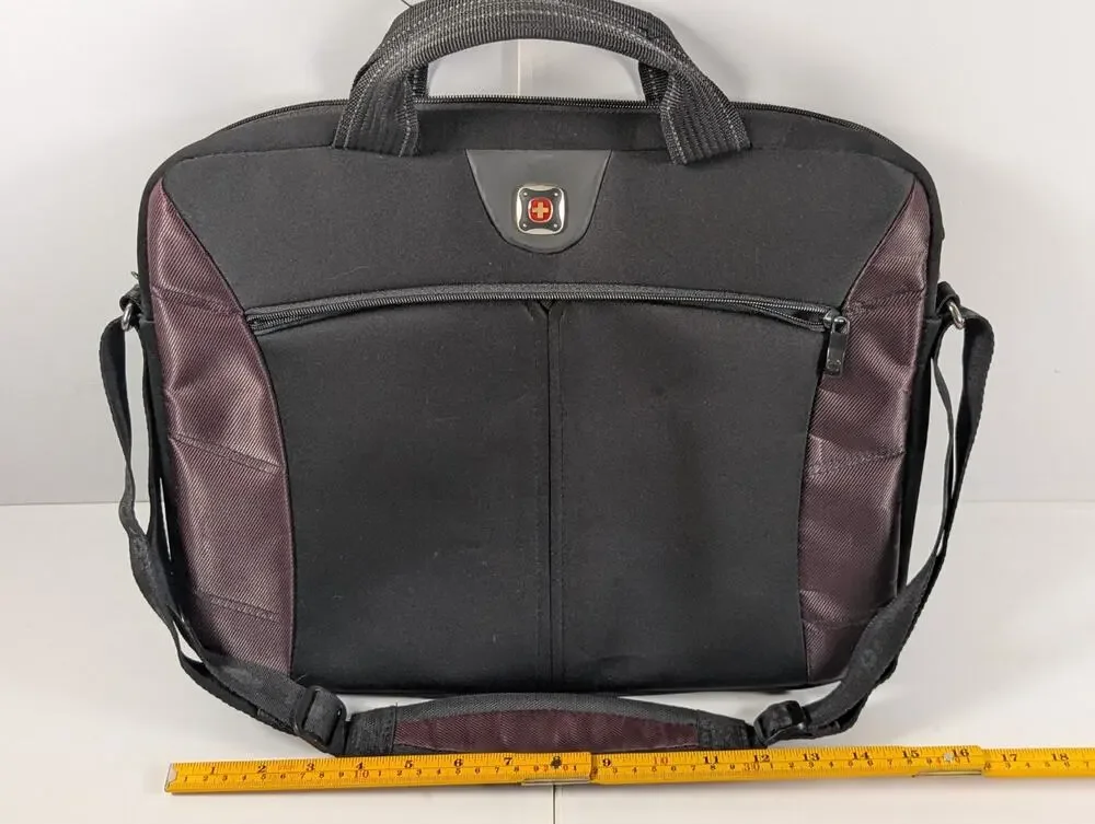 SwissGear Laptop Messenger Bag Black Burgundy Padded Shoulder Briefcase Case
